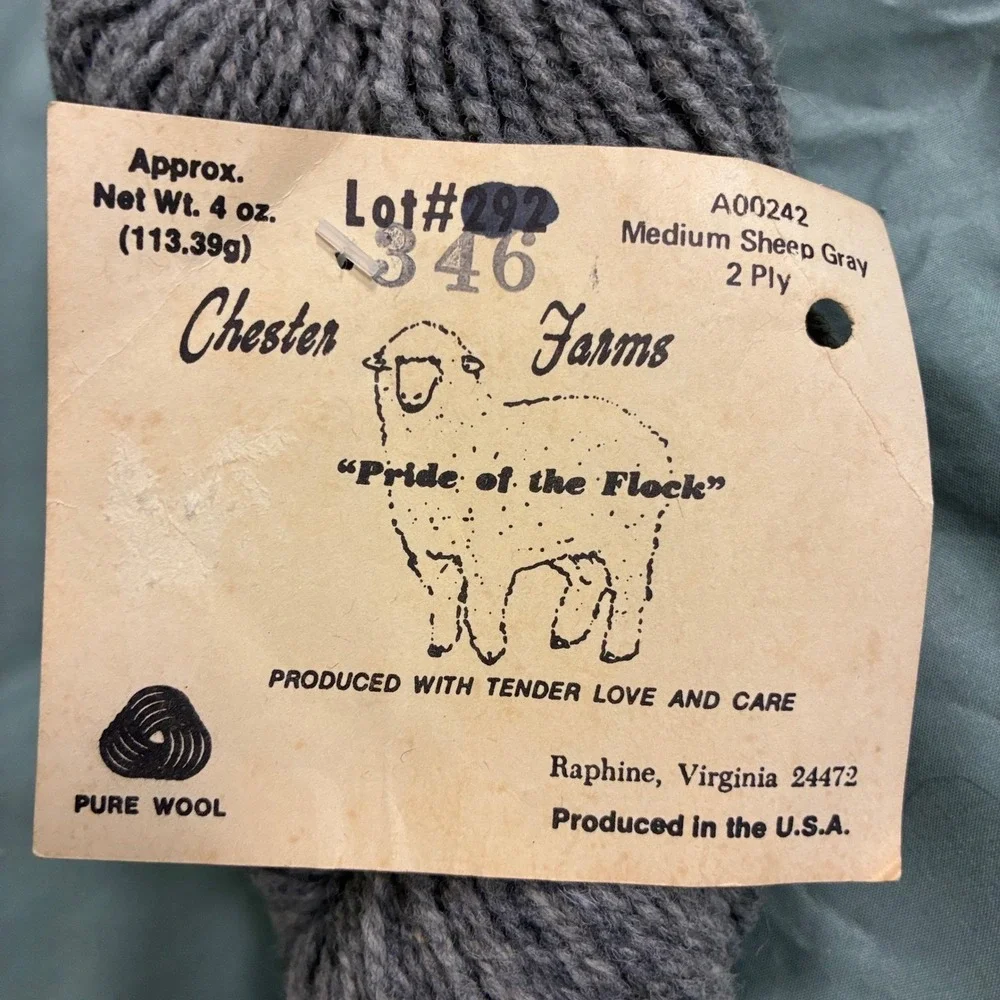 Chester farms yarn wool 1 skein 2 ply 4 ounces‎ heather gray made in USA